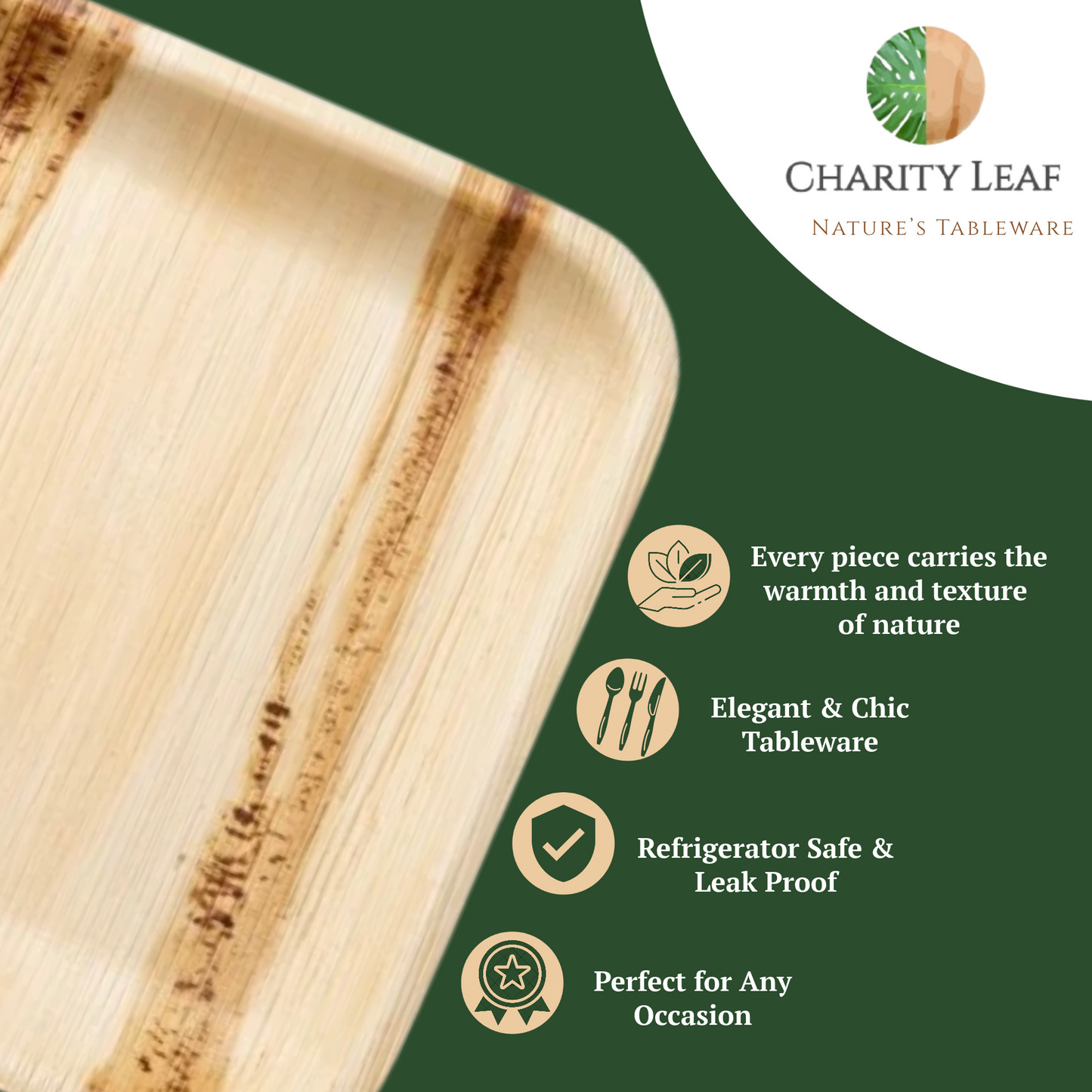 8" Inch Heart Natural Disposable Bamboo Plate