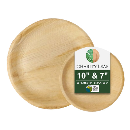 10" & 7" Inch Round Decorative Palm Leaf Fiber Plates Combo