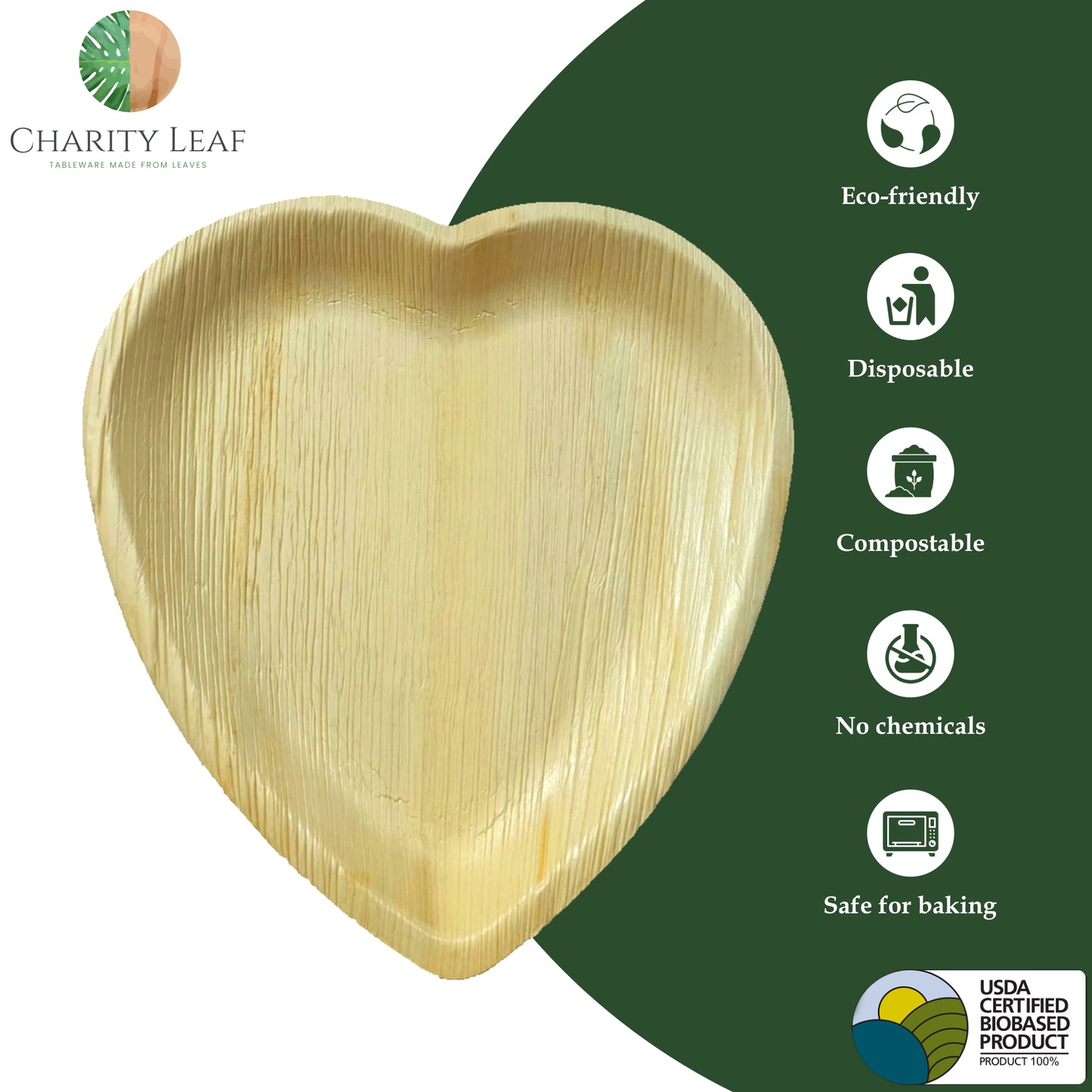 10" Inch Heart Decorative Palm Leaf Fiber Plate
