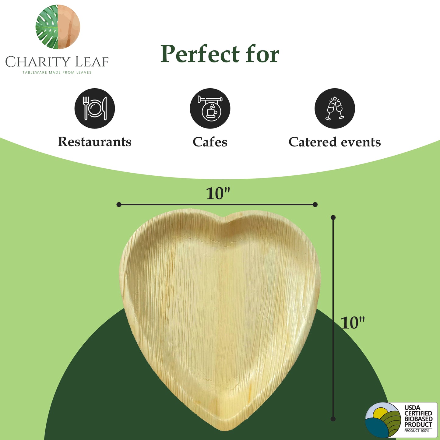 10" Inch Heart Decorative Palm Leaf Fiber Plate
