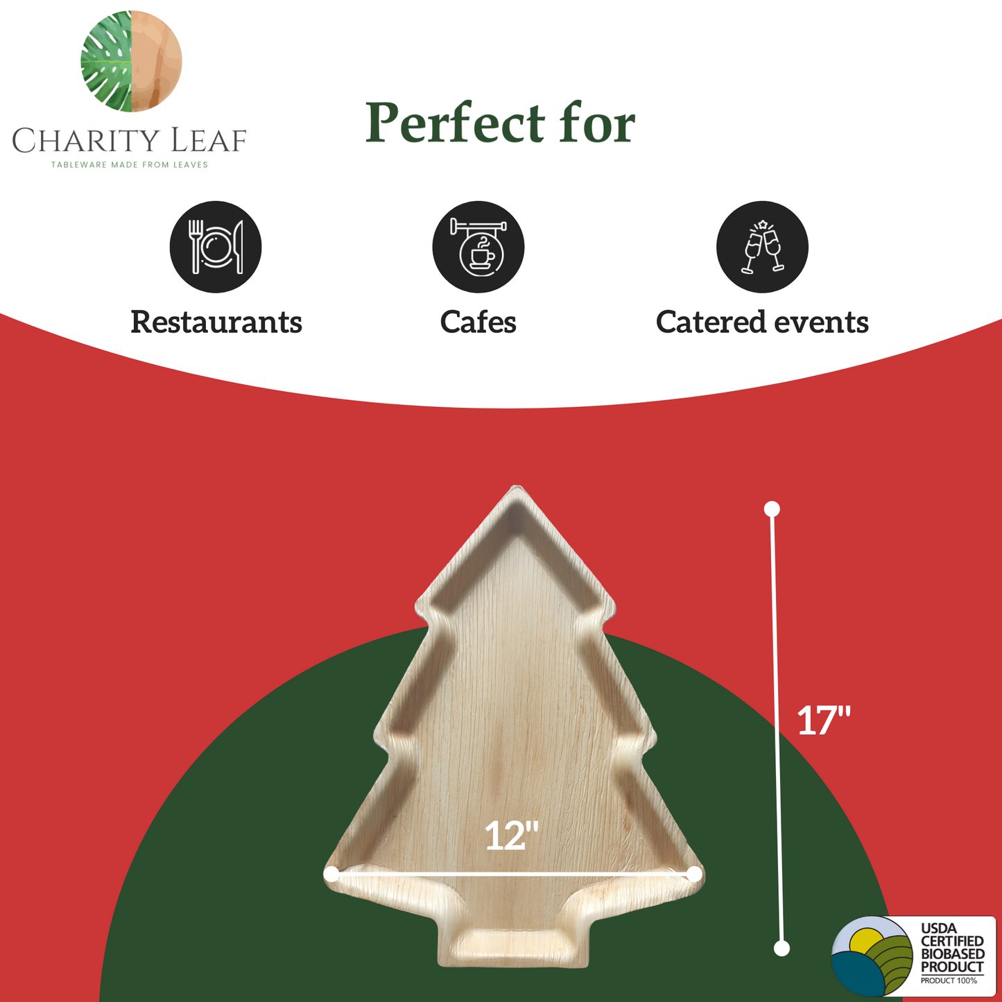 17" x 12" Christmas Tree Decorative Palm Leaf Fiber Tray