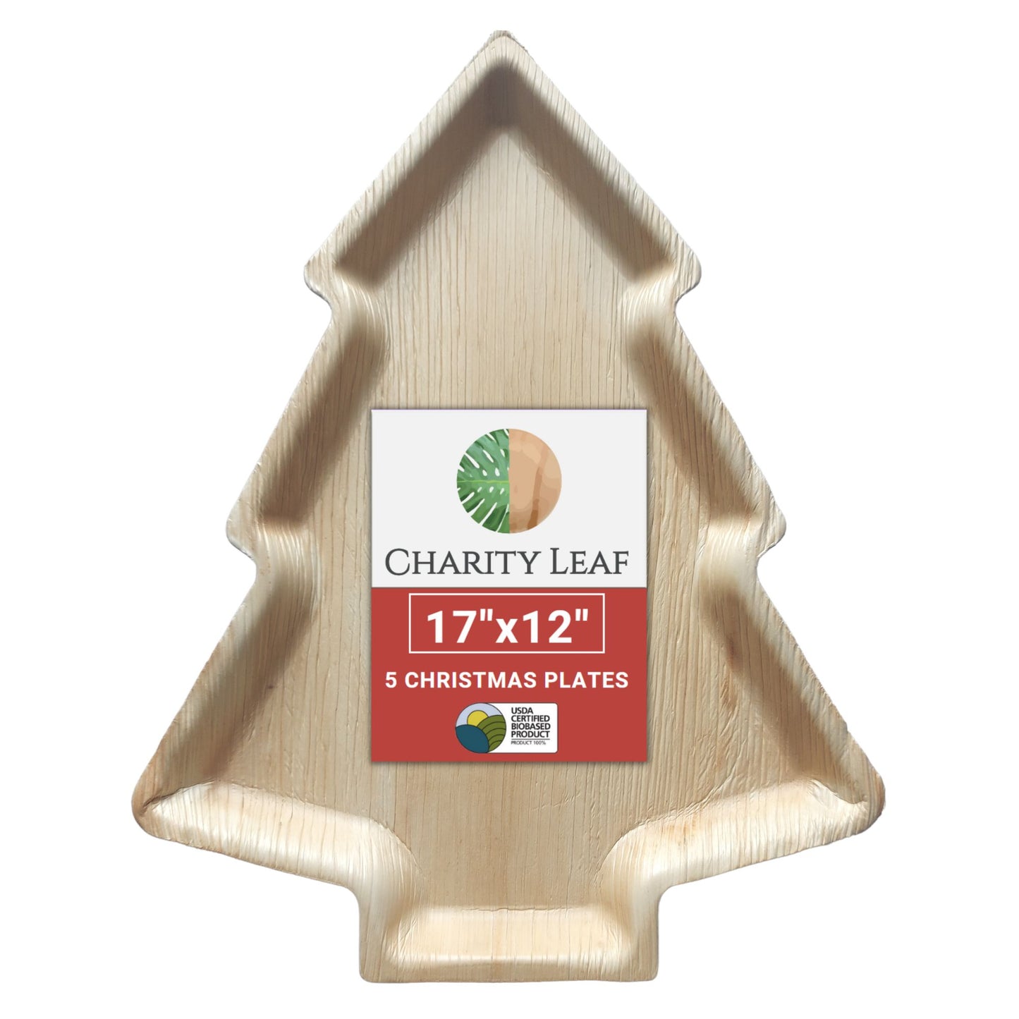 17" x 12" Christmas Tree Decorative Palm Leaf Fiber Tray