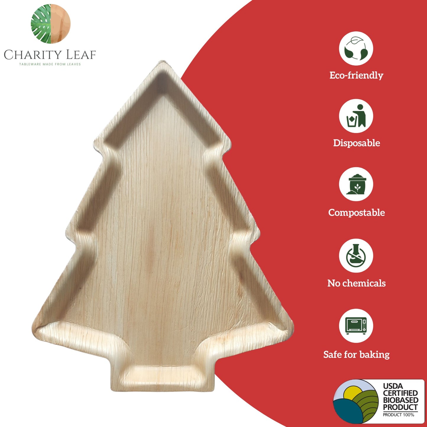 17" x 12" Christmas Tree Decorative Palm Leaf Fiber Tray