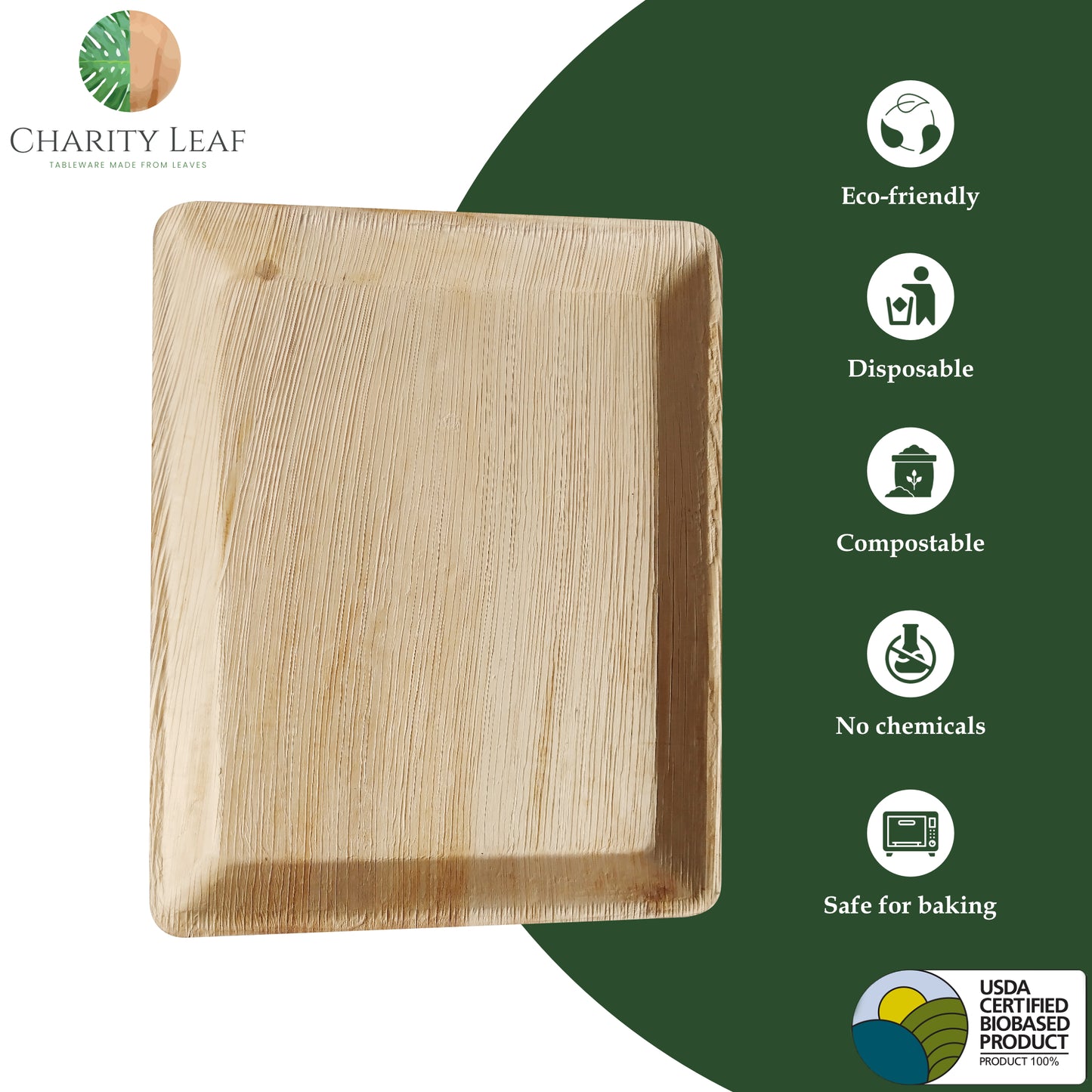 12" x 10" Inch Rectangular Decorative Palm Leaf Fiber Tray