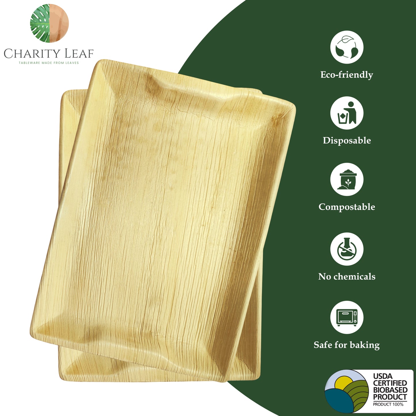 14" x 10" Inch Rectangular Decorative Palm Leaf Fiber Tray