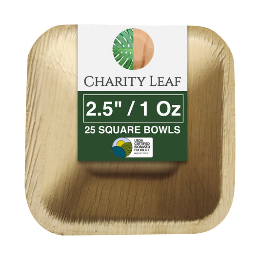 2.5" Inch - (1 Oz) Square Dipping Decorative Palm Leaf Fiber Bowl