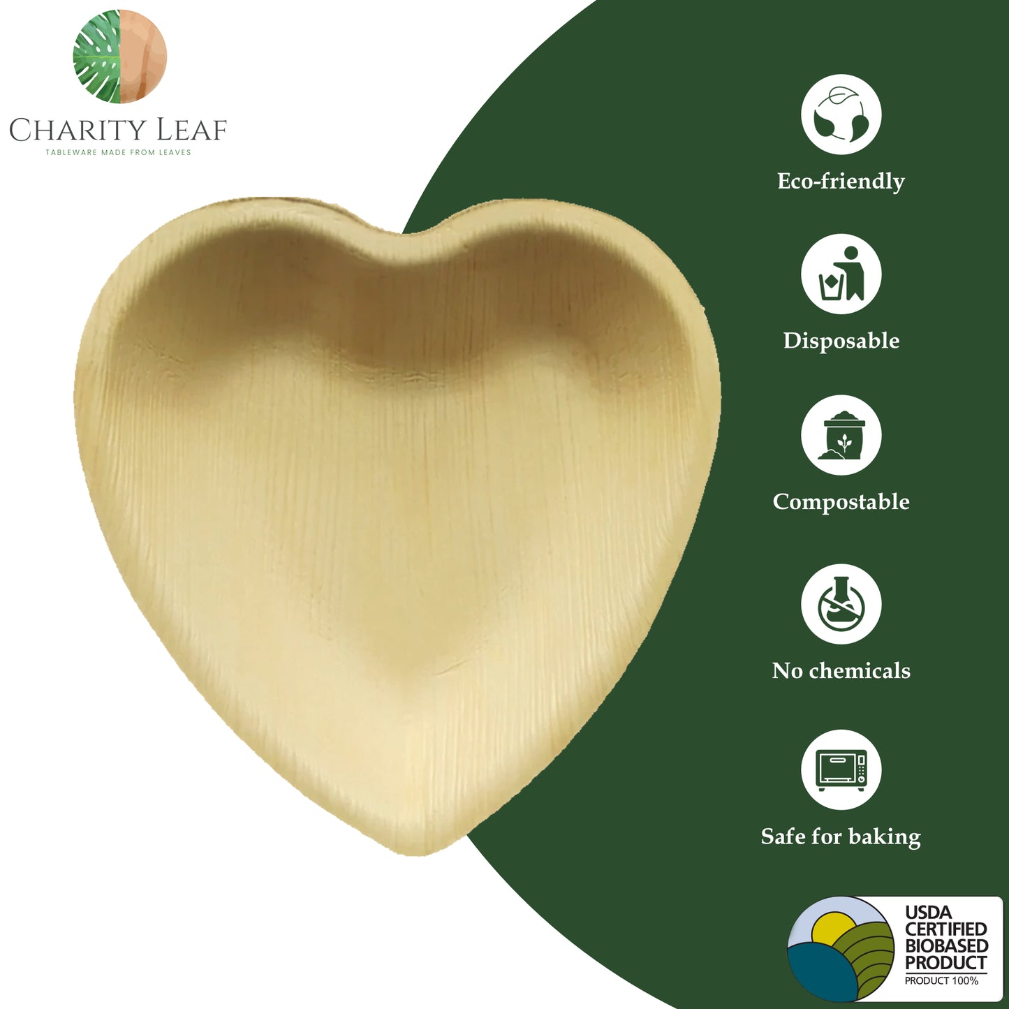 6" Inch Heart Decorative Palm Leaf Fiber Plate