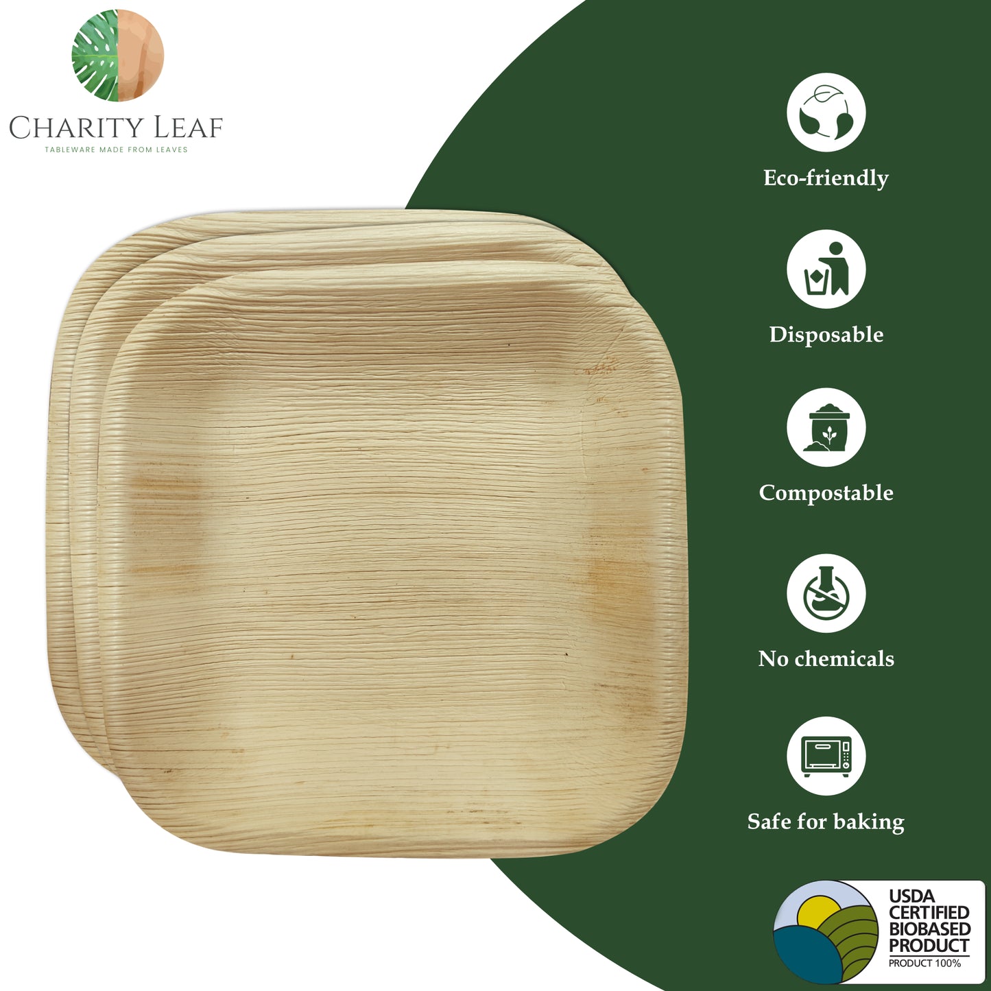 6" Inch Square Decorative Palm Leaf Fiber Plate