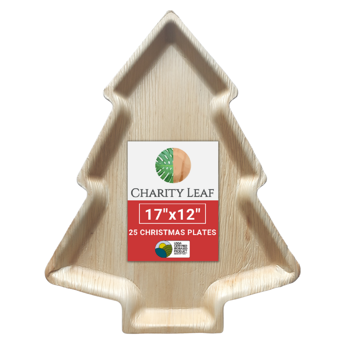 17" x 12" Christmas Tree Decorative Palm Leaf Fiber Tray