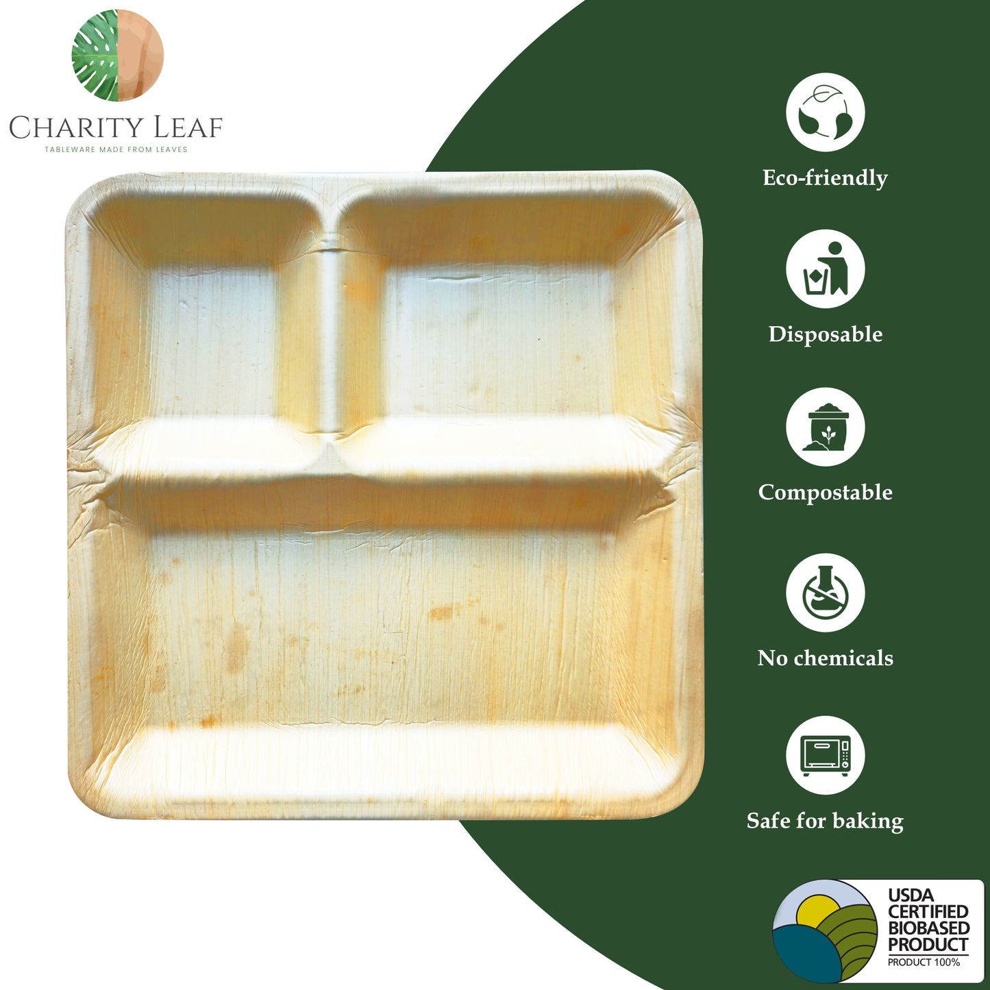 10" Inch Square - 3 Compartment Plate