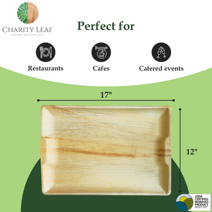 17" x 12" Rectangle Decorative Palm Leaf Fiber Tray
