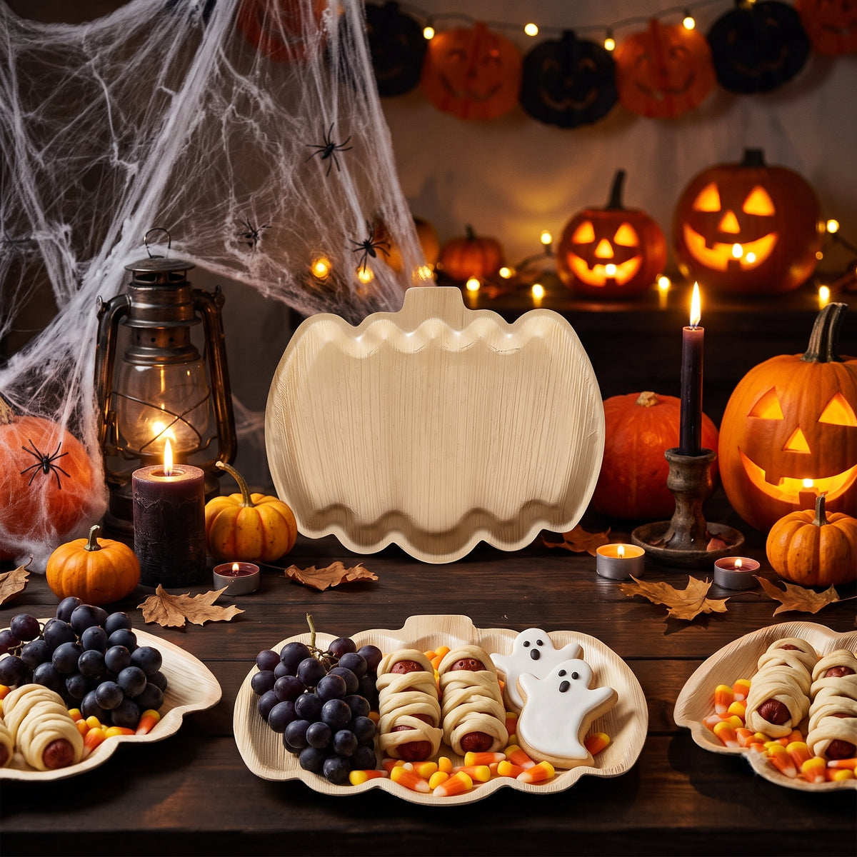 12" x 10" Pumpkin Natural Disposable Bamboo Trays