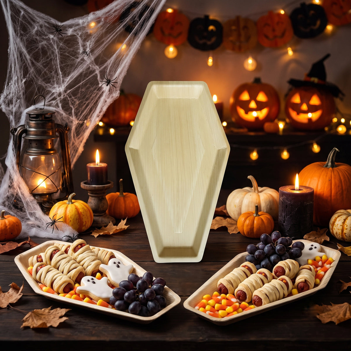 14" x 9" Coffin Natural Disposable Bamboo Tray
