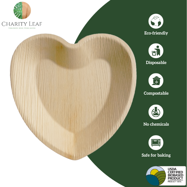 areca palm palm heart 8" Inch Heart Natural Palm Leaf Plate 50 Plates