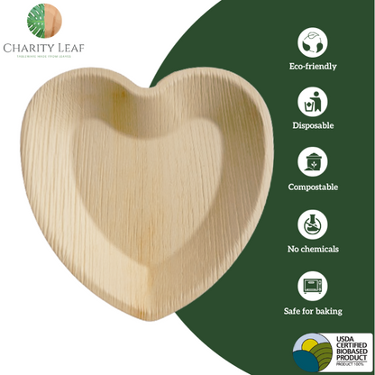 areca palm heart 8" Inch Heart Natural Palm Leaf Plate 50 Plates