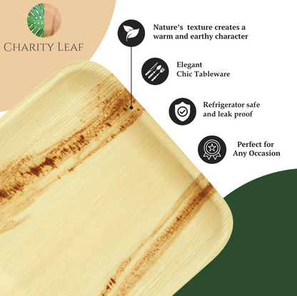14" x 10" Inch Rectangular Natural Disposable Bamboo Tray
