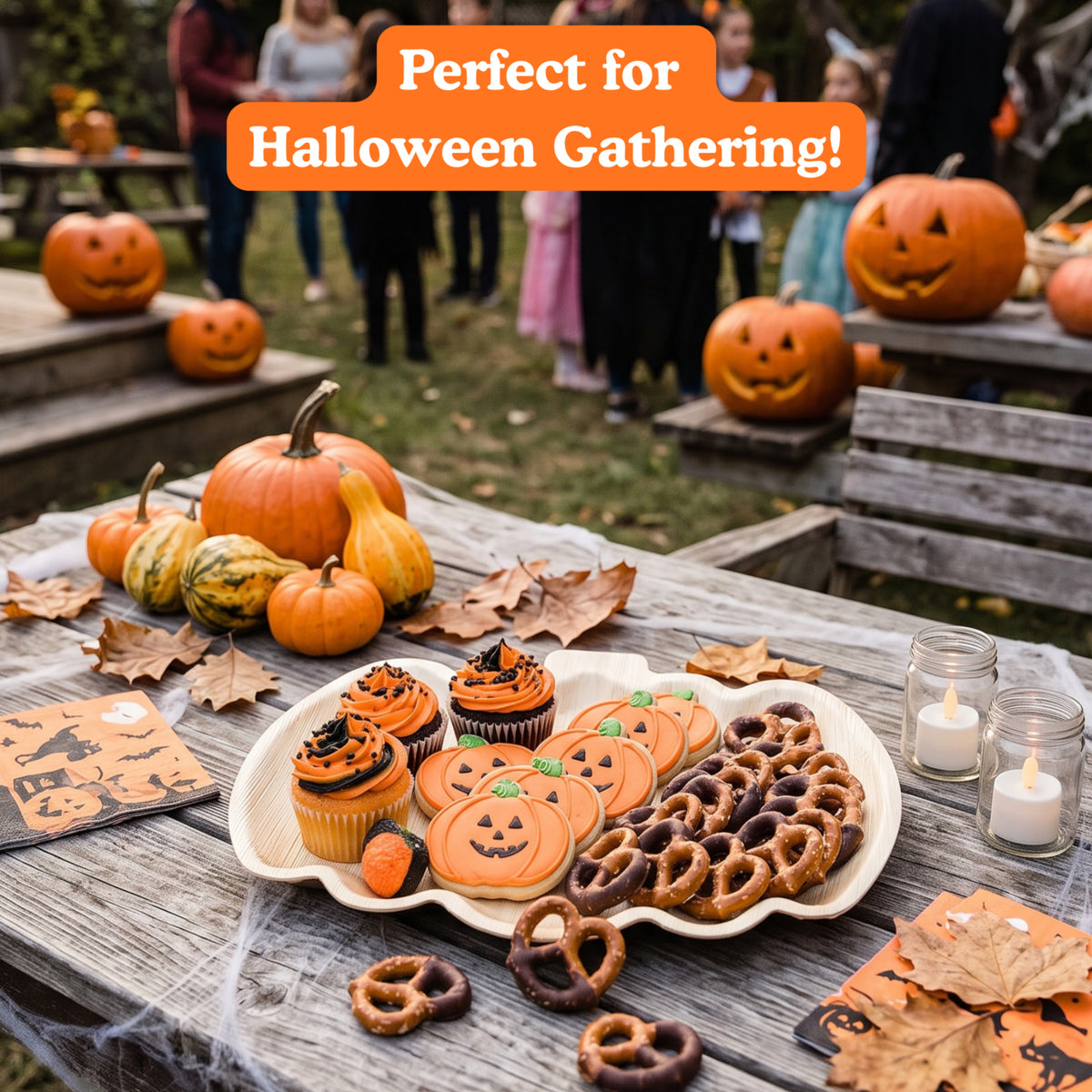 12" x 10" Pumpkin Natural Disposable Bamboo Trays